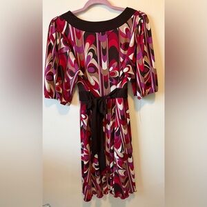 My Michelle Vibrant Y2K abstract print Sleeved Dress - Red, Pink, Brown